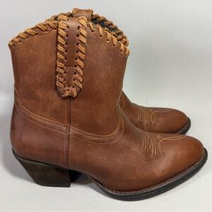 Shyanne Sawyer Dolly Terra Brown Leather Western Boots with Braided Trim